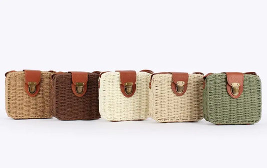 Woven Beach Bag - Candy Color Shoulder Crossbody Tote